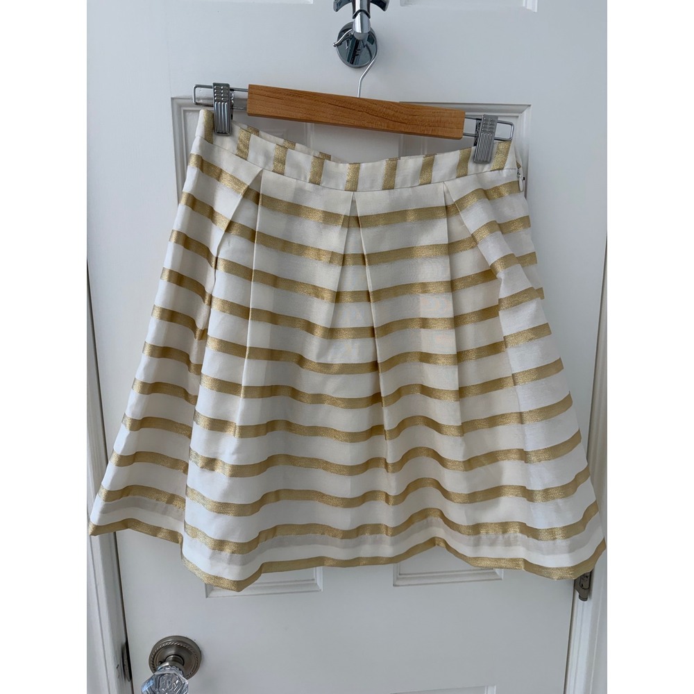 Lilly Pulitzer Metallic Gold Striped Pleated Mini Skirt White Size 4‎ A-Line